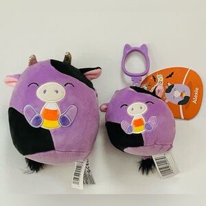 5” Squishmallows Alexie the Cow with Candy Corn & Matching Plush Clip Set (NWT)